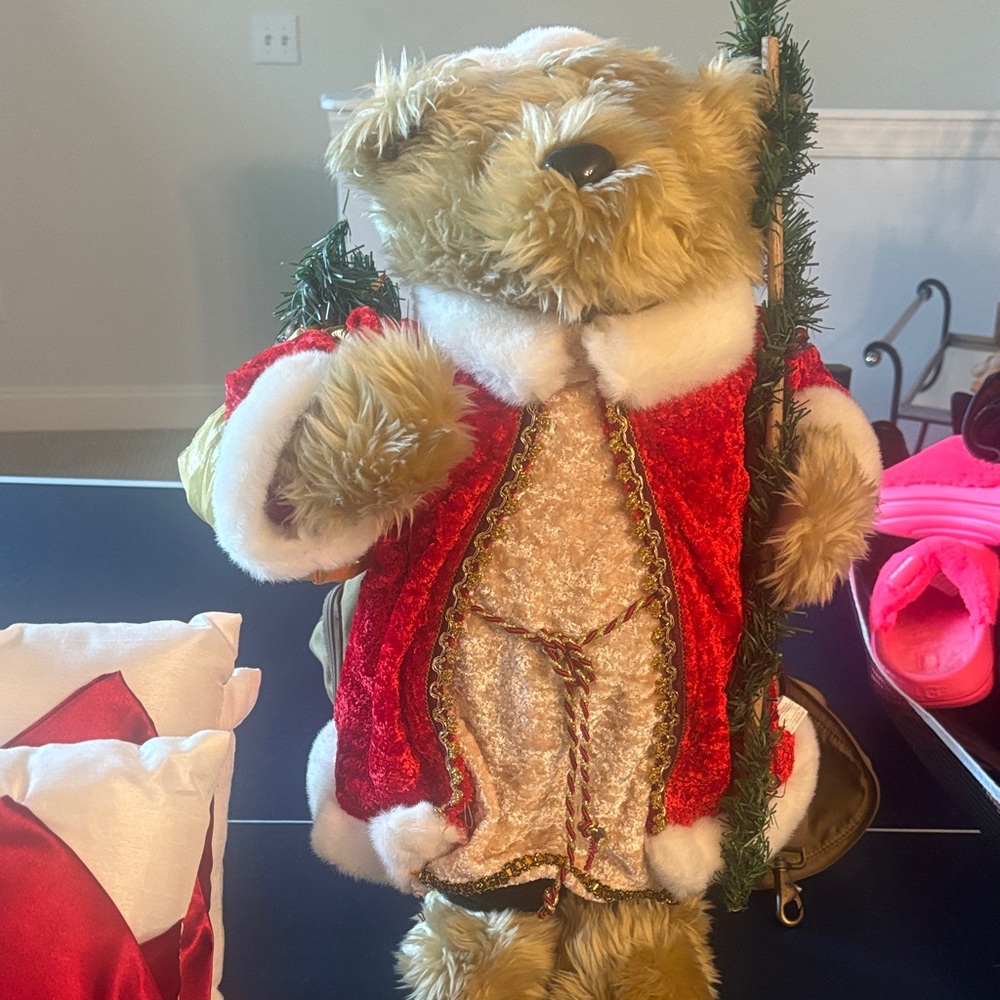 Kirklands Plush Bear with Red and White Coat